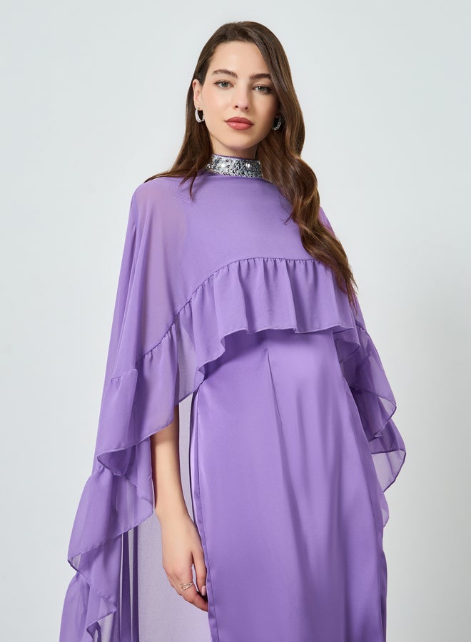 ستايلي فستان ماكسي نسائي مكشكش بأكمام كاب - Image 1